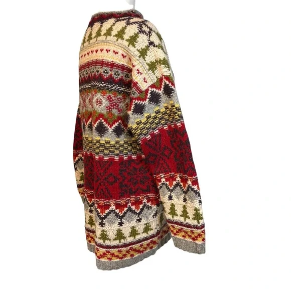 Limited Handknit (L) Unisex Multicolor 100% Wool Christmas Pullover Sweater - Picture 3 of 10